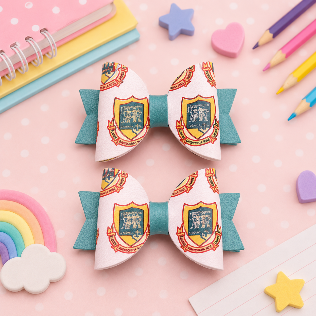 Handmade Personalised School Crest Hair Bow for school uniform